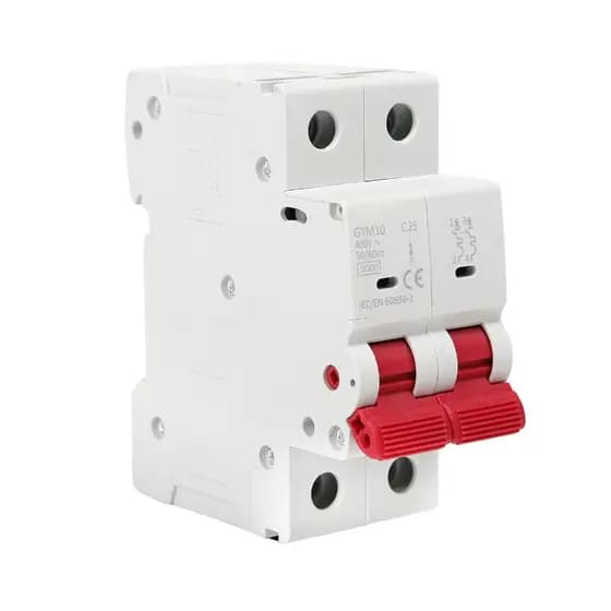 GYM10 AC Interruptor de Ar Pequeno Disjuntor MCB Disjuntor 400VAC C Curva Suporte Conexão de Ônibus 2P 25A-3KA Alça Verm