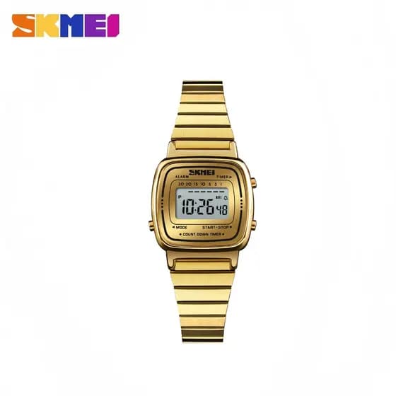 SKMEI Relógio De Quartzo Feminino Retangular Dourado Elegante-Pulseira De Aço Com Mostrador Quadrado