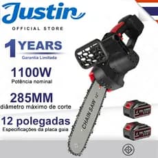 Motosserra Elétrica 12 Pol Brushless Sem Fio Profissional 2 Baterias Recarregável