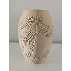 Vaso Decorativo com Coqueiros em Alto Relevo – 15cm | Estilo Tropical Moderno