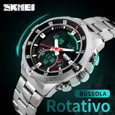 PROTOOL SKMEI Relógio AnaDigi Prata e Preto, Original, Resistente a Agua 1 Ano de Garantia