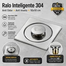 Ralo Inteligente Click Banheiro Aco Inox 304 Anti Odor Inseto 10x10 Quadrado Tampa Pop-Up - Envio Imediato