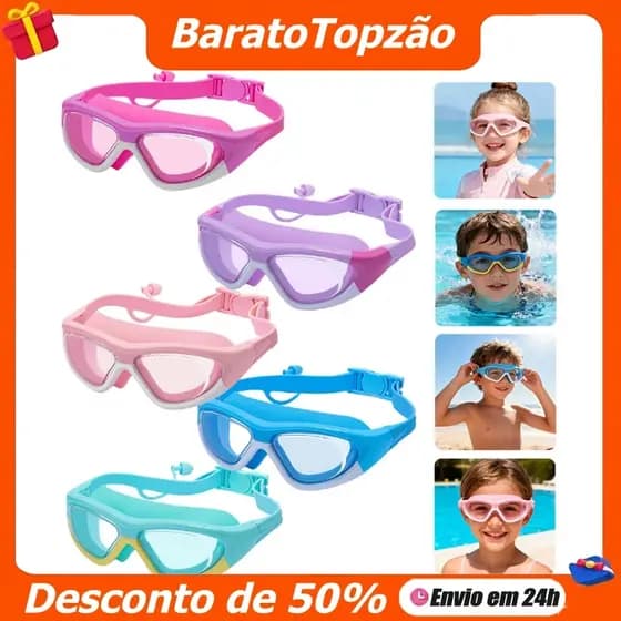 Óculos de natação infantis, impermeáveis, antiembaçantes, com protetores auriculares ajustáveis.
