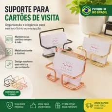 Suporte Porta Cartão de Visita em Metal Dourado – Organizador de Mesa Moderno, Expositor Elegante para Escritório