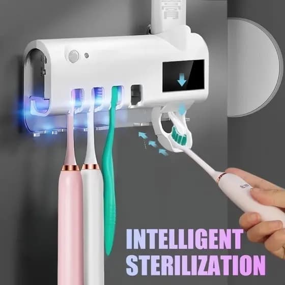 Dispenser de Pasta de Dente com Esterilizador UV para Escovas Porta Escova Dentes Com Esterilizador Uv Aplicador Pasta