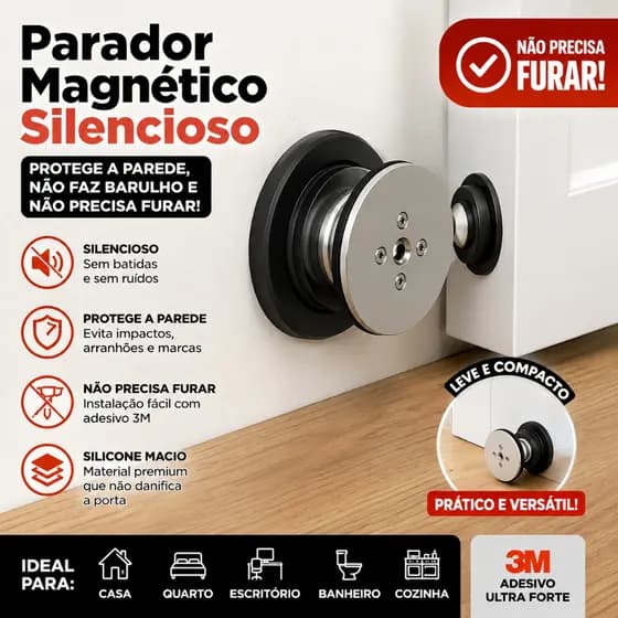 Prendedor Batetor Trava Fixador Porta Imã Magnético Adesivo Inox Preto prendedor de porta magnético