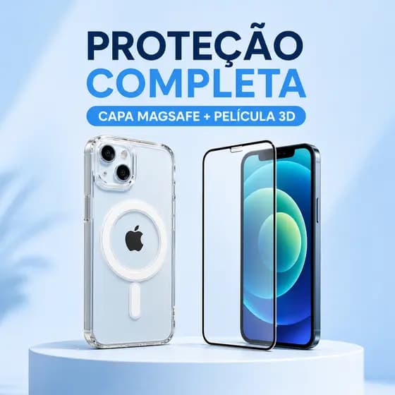 Kit Capinha Magnética Transparente + Película 3d Para IPhone 11 12 13 14 15 16 17 ProMax Plus