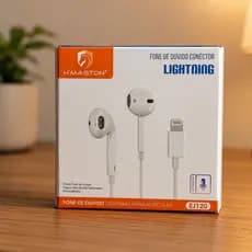Fone De Ouvido Entrada Lightning Com Fio Branco IPhone EJ-120 IOS Áudio Nítido Controle Remoto e Microfone Integrado
