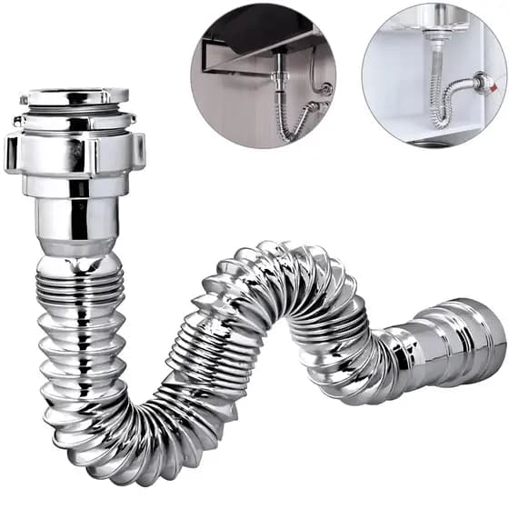 Sifão Cromado Extensivo Universal Sanfonado Ajustável para Lavatório, Pia, Tanque, Cuba - Delflex