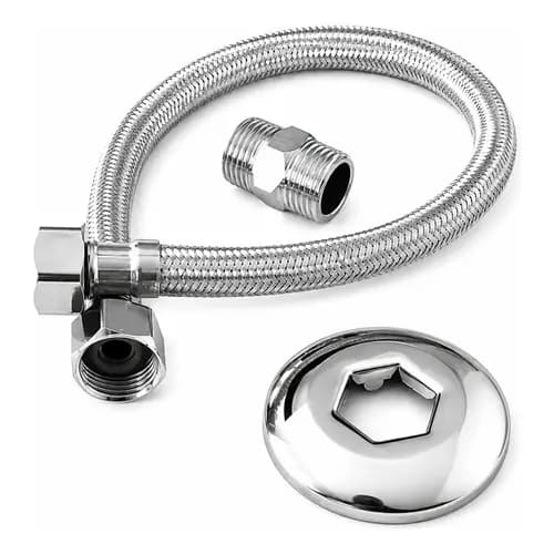 Engate Flexível Premium Aço Inox 60cm Alta Pressão Agua Quente e Fria Com Niple