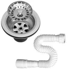 Kit de Válvula Pia de Cozinha Americana Inox 3. 1/2 Padova com Sifão Universal Flexível Delflex
