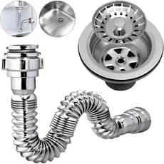 Kit de Válvula Americana Pia de Cozinha Inox 3. 1/2 com Sifão Cromado Universal Flexível Delflex