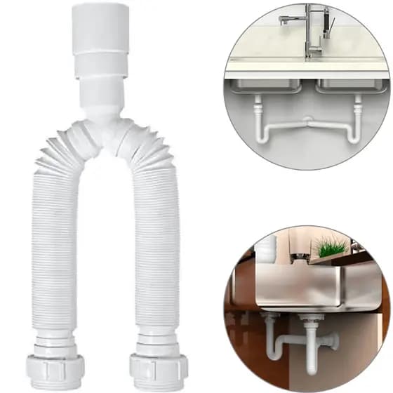 Sifão Duplo Extensivel Sanfonado Flexível Resistente Pia, Tanque, Cozinha e Lavanderia Delflex