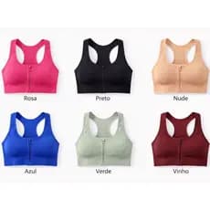 sutiãs esportivas ajustáveis tipo top academia com zíper frontal Respirável   Multicoloridolili