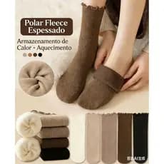 Meia Térmica Feminina com Fleece Espessado Inverno Meia Quente Macia com Renda Moda