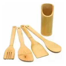 Jogos Utensílios 5 peças Talheres Bambu Colher Espátula domésticos Jogo de Cozinha decoração