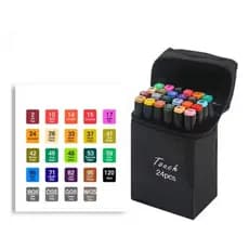 Kit 24 Canetinhas C/ Estojo Caneta Marcador Com Ponta Dupla Pintura De Arte Ilustração Cores Vivas
