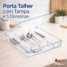 Porta Talheres Com Tampa Organizador de Gaveta Acrílico Transparente