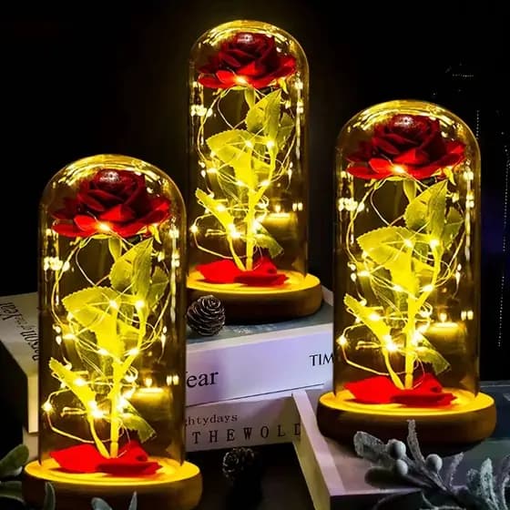 Luminária Rosa Encantada Bela e a Fera LED Pequeno Príncipe Acrílico Enfeite Decoração Flor