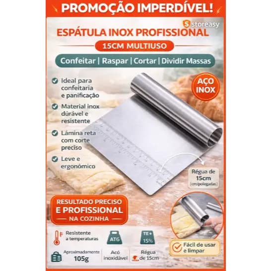 Espátula Inox Confeitar Raspar Cortar Dividir Massas Régua 15cm Profissional | Storeasy