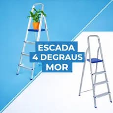 Escada Alumínio 4 Degraus Azul - MOR - Multiuso, Leve, Dobrável, Anti-derrapante, Segura