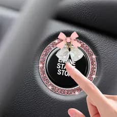 Qyfz Cross-Border carro um botão iniciar anel decorativo fileira dupla arco de cristal anel de ignição botão interruptor