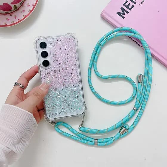 Luxo Bling Glitter Cordão Silicone Caso De Telefone Para Samsung Galaxy S26 S25 S24 S23 S22 S21 FE Plus Borda Ultra-Fino