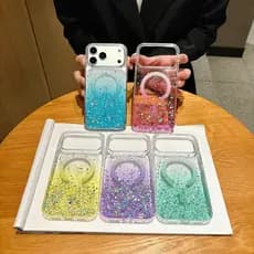 Luxo Bling Glitter Caso De Telefone Para iPhone 17 16 15 14 13 12 11 Pro Max Plus Ultra-Fino Magnético Carregamento Sem