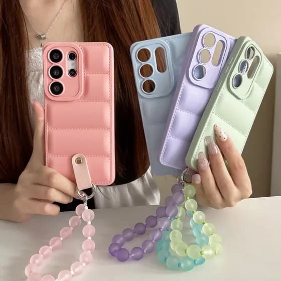 Luxo cordão pão líquido Silicone caso de telefone adequado para Samsung Galaxy S26 S25 S24 S23 Ultra A55 bonito pulseira