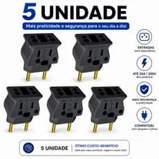 Kit 5 Und Adaptador  Tomada Bob Esponja  Benjamin 10A / 20A Pino Maciço Resistente Preto