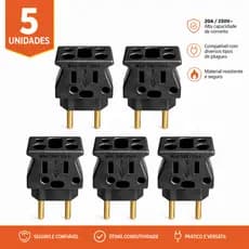 kit 5 unidade Bob Esponja Adaptador de Tomada Benjamin 10A/20A Pino fino Preto