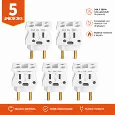 Kit 5 Unidade  Adaptador  Tomada Bob Esponja  Benjamin 10A / 20A Pino Maciço Resistente Branco