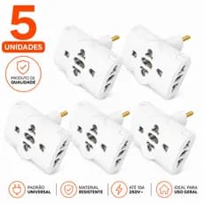 Kit 5 Adaptador de Tomada Benjamin 10A/20A Pino Adaptador T Branco