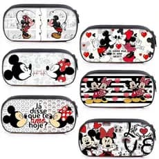 Novo Mickey Minnie Lápis Caso Clássico Dos Desenhos Animados Saco De Armazenamento De Papelaria Grande Capacidade Caixa