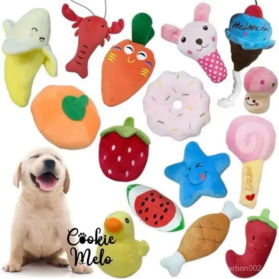 Kit 3 Pelucia Pet Comida Food Frutas Mordedor Resistente Com Apito Embutido Filhote Adulto Pequeno