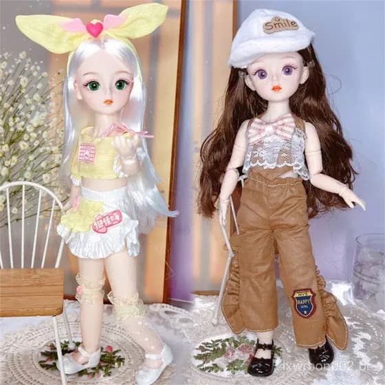 Novo 1/6 30cm BJD Fat Doll Girl Activity Joint Comic Face Set Dress Up Aniversário Boneca De Brinquedo E Roupas