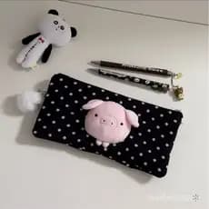 Estojo de Pelúcia Fofo de Porquinho com Bolinhas - Necessaire Escolar Grande para Meninas