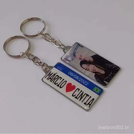 2 Chaveiros Casal Personalizados Frente e Verso Foto,Placa,Mercosul.