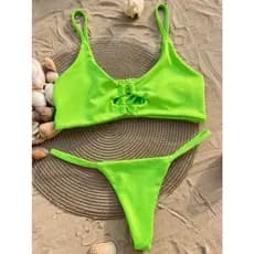 Biquíni fio dental com argola sem bojo - Modelo Caribe - Verde Neon