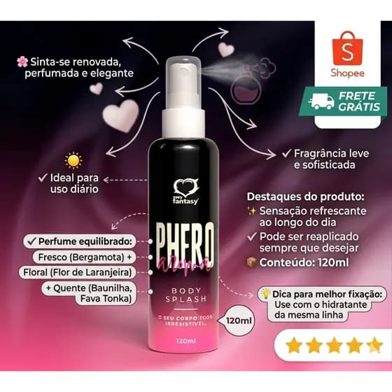 Body Splash Feminino Phero Aroma 120ml – Fragrância Leve, Refrescante e Sofisticada