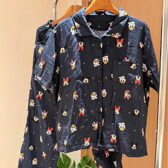Conjunto de calças de manga curta puro algodão dupla camada gaze pijamas Homewear solto algodão gaze pijama