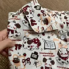 Ankla filhote de cachorro algodão escovado engrossado Loungewear lapela calças de manga comprida conjunto de pijama pode
