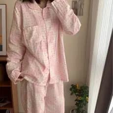 Feminino sentimento flor de cerejeira pudim gato pijamas feminino algodão dupla camada fio macio ceroso respirável longo