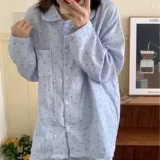 Novidades!Guarda-chuva azul cereja gatinho algodão dupla camada fio lapela calças de manga comprida Loungewear terno pod