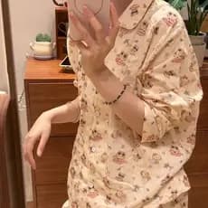 Férias gato ~ novo estilo classe A algodão fio duplo manga comprida lapela pijama desenho animado fofo roupa de casa