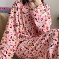 Estilo Outono Inverno!Algodão escovado babados lapela feminino calças de manga comprida terno loungewear loungewear loun