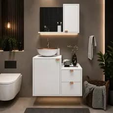 Kit Armario de Banheiro Completo COM CUBA e ESPELHO 1 Porta 2 gavetas Gabinete Pia Lava Love&Home