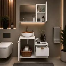 Conjunto Gabinete Banheiro 62cm com Armário Espelho e CUBA INCLUSA 1 Porta 2 Gavetas Lavabo PREMIUM - Preto ou Branco