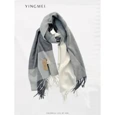 [Produto Premium] Cachecol Xadrez de Mistura de Lã Yingmei, Espesso para Outono e Inverno, Cinza Quente, Uso Duplo como