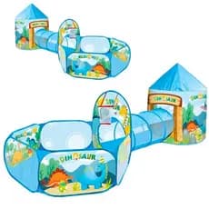 Barraca Dinossauro Azul Infantil 3 em 1 Toca Túnel e Piscina de Bolinhas Linda Estampa Cores Vivas